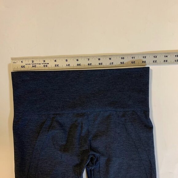 Lululemon In The Flow Crop Ruched Navy Blue Heathered Perforated Leggings Size 4 - Picture 8 of 11
